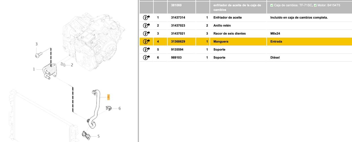 MANGUERA DE REFRIGERACION VOLVO   31368629